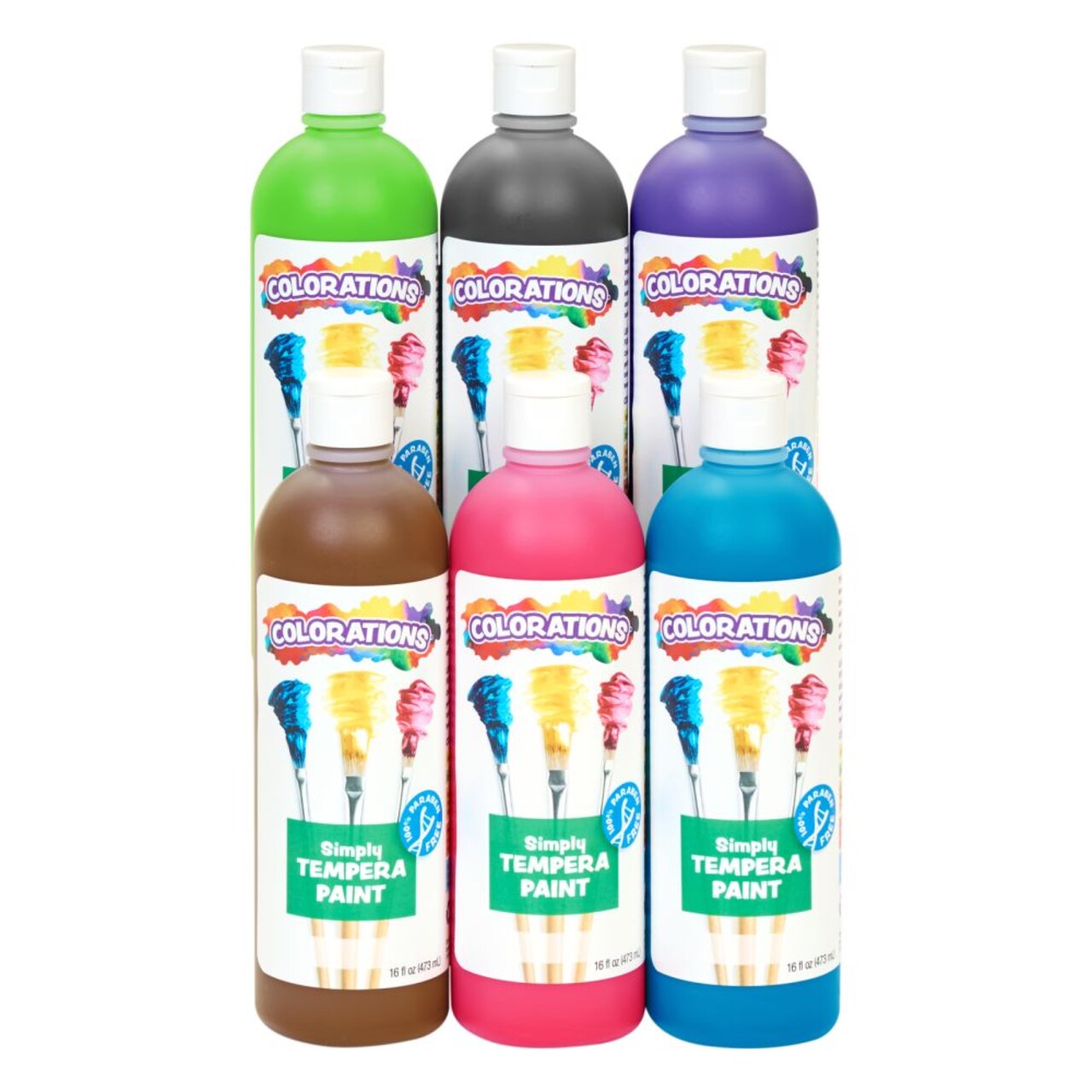 Colorations Paraben-Free Tempera Paint for Kids - Set of 6 Tropical Colors, Rich Vibrant Pigments, Non Washable, 16 Ounce Bottle, Non-Toxic and Made in The USA